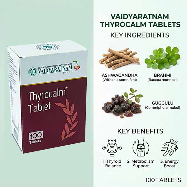Vaidyaratnam Thyrocalm Tablets (100 Tablets) – Holistic Thyroid Support - Image 2